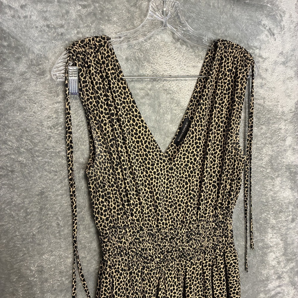 Banana Republic Womens Animal Printed Smocked Waist Midi Dress 4 Hankerchief